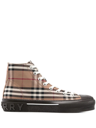 Shop Burberry Vintage Check High-top Sneakers In Brown