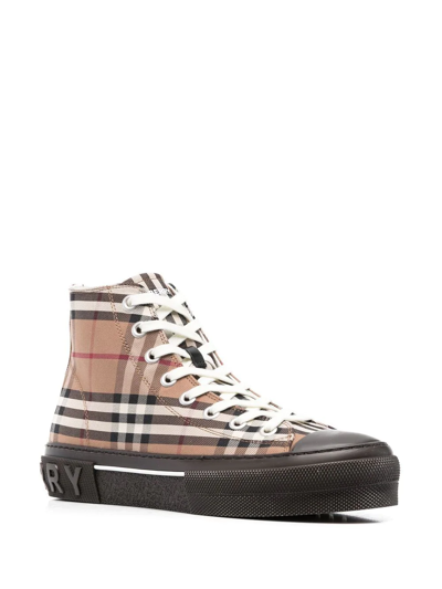 Shop Burberry Vintage Check High-top Sneakers In Brown