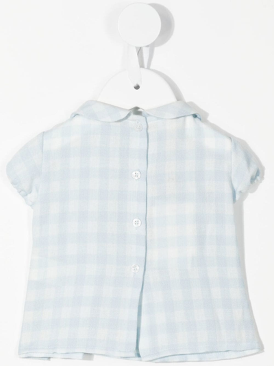 Shop Nanos Gingham-check Short-sleeve Blouse In Blau