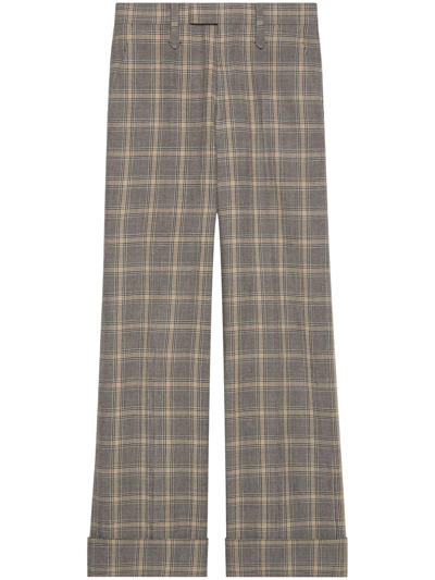 Shop Gucci Checked Straight-leg Trousers In Nude