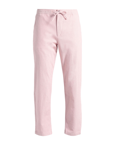 Shop Selected Homme Man Pants Pastel Pink Size L Organic Cotton, Cotton, Linen, Elastane