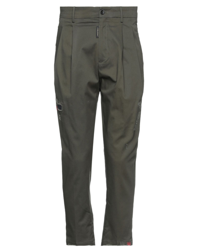 Shop Adriano Langella Man Pants Military Green Size 34 Cotton, Elastane