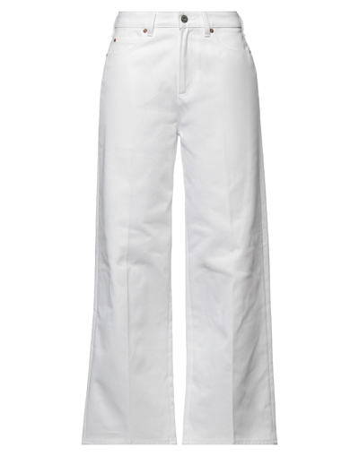 Shop Valentino Garavani Woman Jeans White Size 27 Cotton, Calfskin