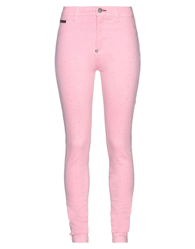 Shop Philipp Plein Woman Jeans Pink Size 28 Cotton, Elastomultiester, Elastane