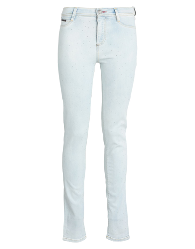 Shop Philipp Plein Woman Jeans Blue Size 28 Cotton, Elastomultiester, Elastane