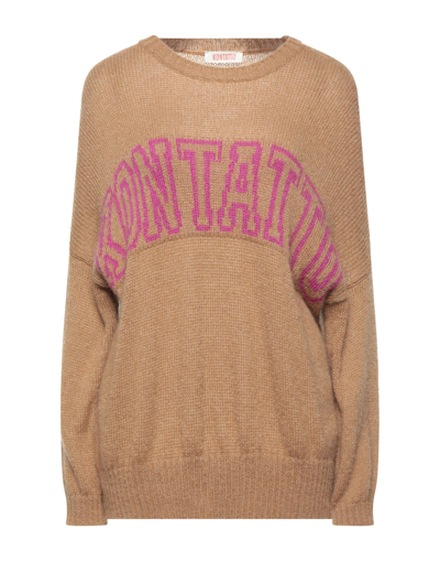 Shop Kontatto Woman Sweater Camel Size Onesize Acrylic, Mohair Wool, Polyamide In Beige