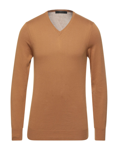 Shop Vneck Man Sweater Camel Size 36 Cotton In Beige