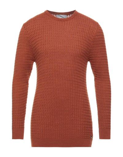 Shop Les Copains Man Sweater Rust Size Xl Cotton, Acrylic, Wool In Red