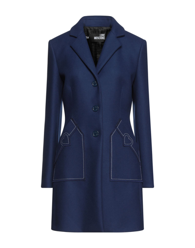 Shop Love Moschino Woman Coat Blue Size 6 Virgin Wool, Polyamide