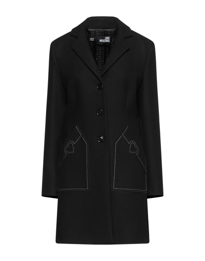 Shop Love Moschino Woman Coat Black Size 6 Virgin Wool, Polyamide