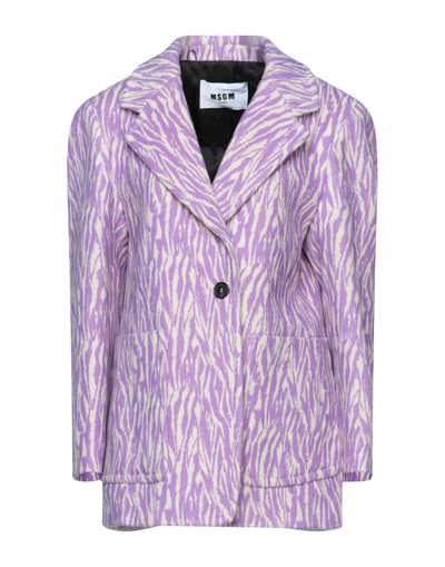 Shop Msgm Woman Coat Lilac Size 4 Virgin Wool, Polyamide In Purple