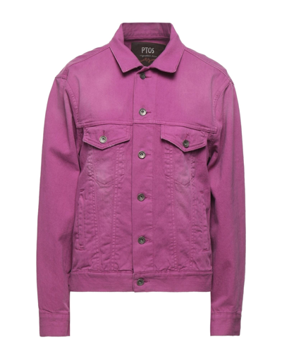 Shop Pt Torino Woman Denim Outerwear Light Purple Size Xl Cotton, Elastane