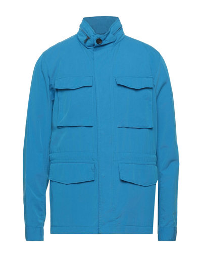 Shop Adhoc Man Jacket Azure Size 40 Cotton, Polyamide In Blue