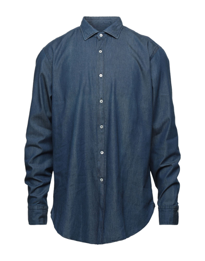 Shop Mp Massimo Piombo Man Denim Shirt Blue Size 17 Cotton