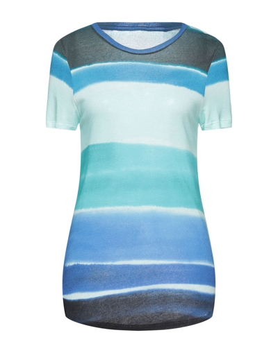 Shop Majestic Filatures Woman T-shirt Blue Size 4 Viscose, Linen