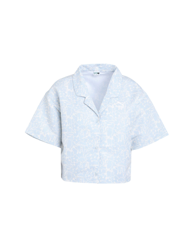 Shop Puma Classics Summer Resort Aop Twill Ss Shirt Woman Shirt Sky Blue Size S Polyester