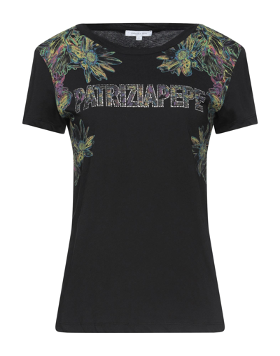Shop Patrizia Pepe Woman T-shirt Black Size 2 Cotton, Glass
