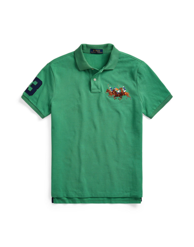 Shop Polo Ralph Lauren Custom Slim Fit Triple-pony Polo Shirt Man Polo Shirt Light Green Size L Cotton