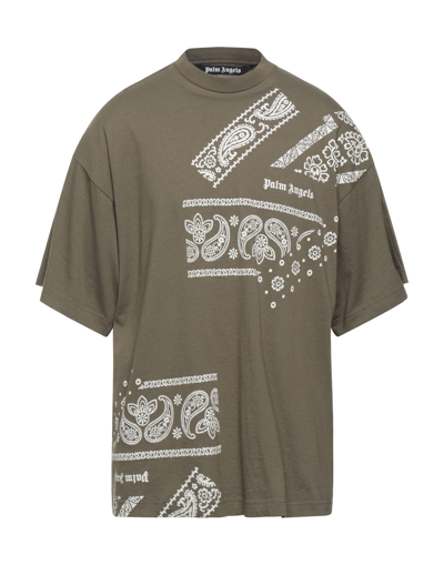 Shop Palm Angels Man T-shirt Military Green Size S Cotton
