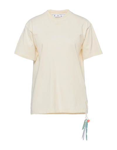 Shop Off-white Woman T-shirt Beige Size M Cotton, Elastane
