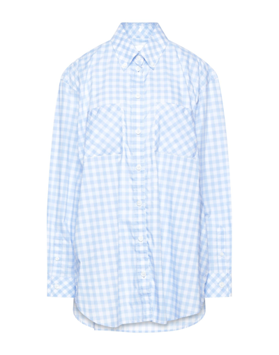 Shop Burberry Woman Shirt Sky Blue Size 10 Cotton