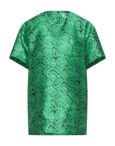 Shop Msgm Woman Top Green Size 4 Polyester