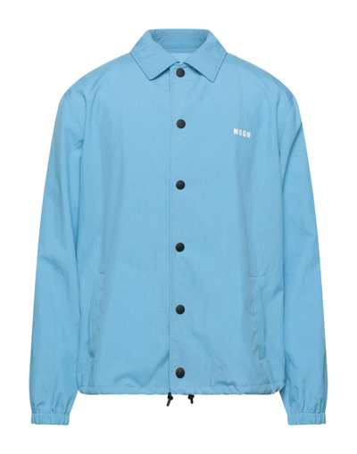 Shop Msgm Man Jacket Azure Size 40 Polyamide In Blue