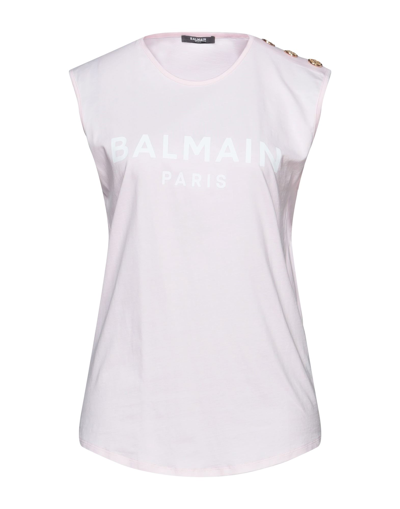 Shop Balmain Woman T-shirt Light Pink Size L Cotton