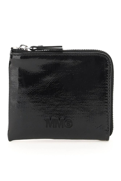Shop Mm6 Maison Margiela Metallic Effect Zipped Wallet In Black