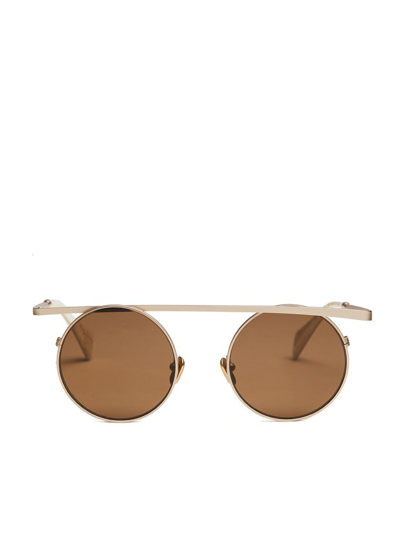 Shop Yohji Yamamoto Round Frame Sunglasses In Gold