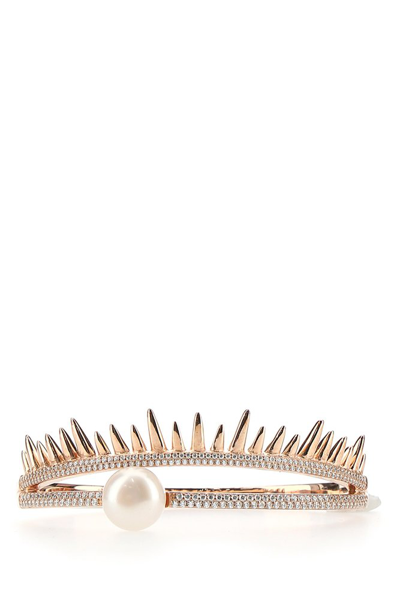 Shop Apm Monaco Pearl Embellished Spike Bracelet In Gold