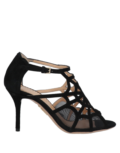 Shop Charlotte Olympia Woman Sandals Black Size 6 Soft Leather, Textile Fibers