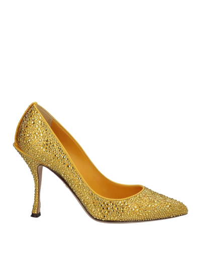 Shop Dolce & Gabbana Woman Pumps Yellow Size 7.5 Viscose, Silk