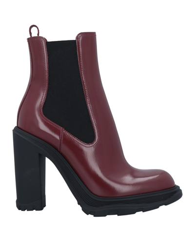 Shop Alexander Mcqueen Woman Ankle Boots Burgundy Size 6.5 Soft Leather In Red