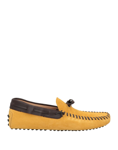 Shop Tod's Man Loafers Ocher Size 8.5 Soft Leather In Yellow