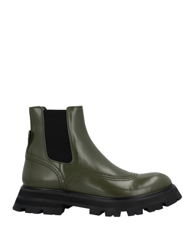 Shop Alexander Mcqueen Woman Ankle Boots Military Green Size 8 Soft Leather