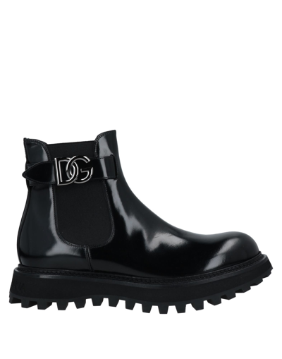 Dolce & Gabbana Black Brushed Calfskin Ankle Boots With Extra-light Sole In Black