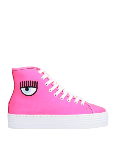Shop Chiara Ferragni Woman Sneakers Fuchsia Size 9 Soft Leather In Pink