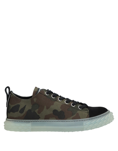 Shop Giuseppe Zanotti Man Sneakers Military Green Size 7 Soft Leather, Textile Fibers
