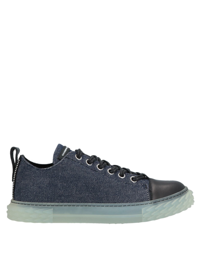 Shop Giuseppe Zanotti Man Sneakers Midnight Blue Size 8 Soft Leather, Textile Fibers