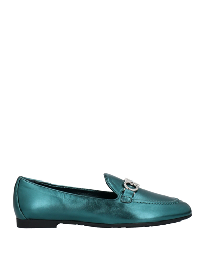 Shop Ferragamo Woman Loafers Deep Jade Size 5.5 Calfskin In Green