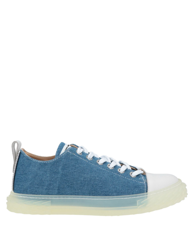 Shop Giuseppe Zanotti Man Sneakers Blue Size 9 Soft Leather, Textile Fibers