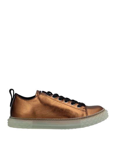 Shop Giuseppe Zanotti Man Sneakers Bronze Size 9 Soft Leather In Yellow