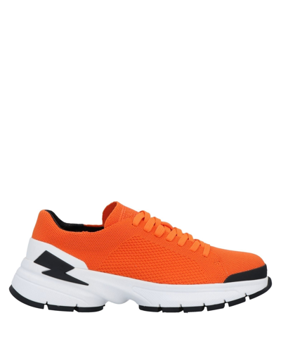 Shop Neil Barrett Man Sneakers Orange Size 9 Textile Fibers