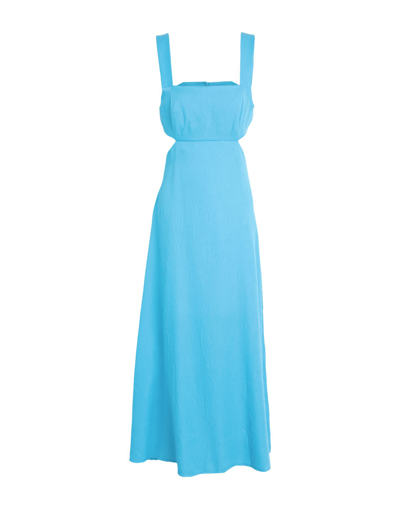Shop Topshop Woman Midi Dress Turquoise Size 14 Polyester, Viscose In Blue