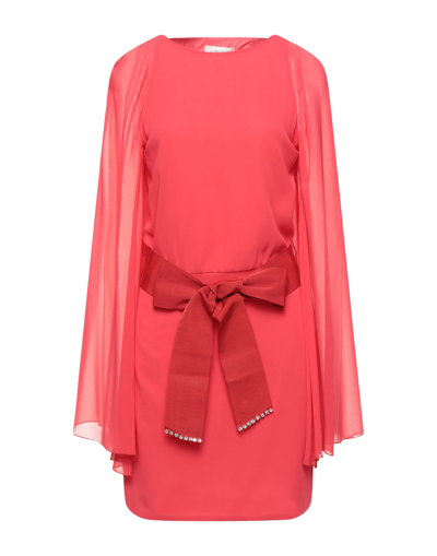 Shop Anna Molinari Woman Mini Dress Coral Size 12 Polyester, Cotton, Acetate In Red