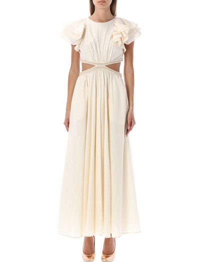Shop Zimmermann Anneke Cut Out Midi Ruffle Dress In White