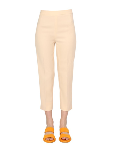 Shop Boutique Moschino Straight Leg Cropped Pants In Beige