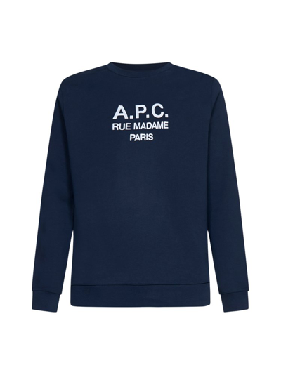 Shop A.p.c. Logo Printed Crewneck Sweatshirt In Blue