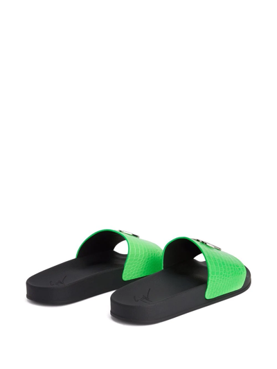 Shop Giuseppe Zanotti Brett Crocodile-effect Leather Slides In Green